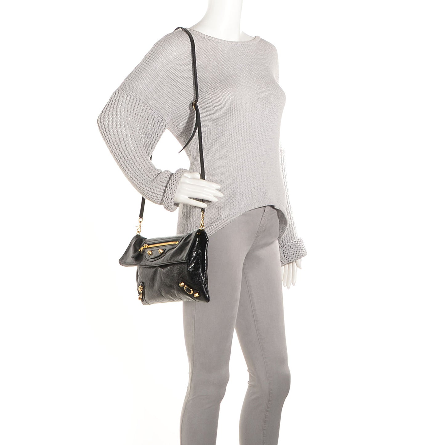 Agneau Giant 12 Gold Hardware Envelope Strap Clutch Black