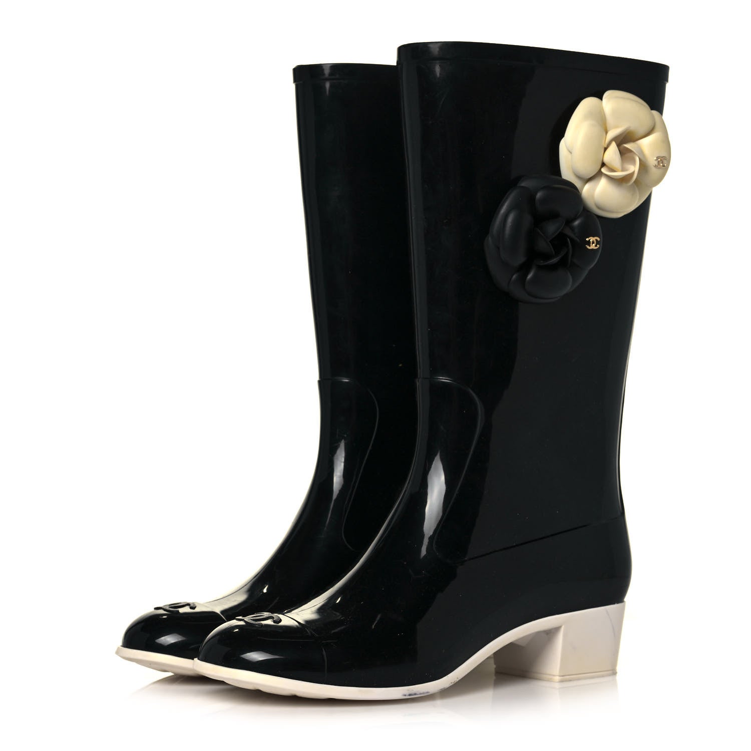 Chanel Rubber Camellia Rain Boots 39 Black 3 of 7