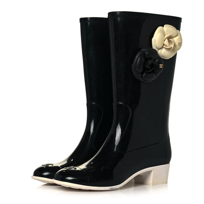 Chanel Rubber Camellia Rain Boots 39 Black 3 of 7