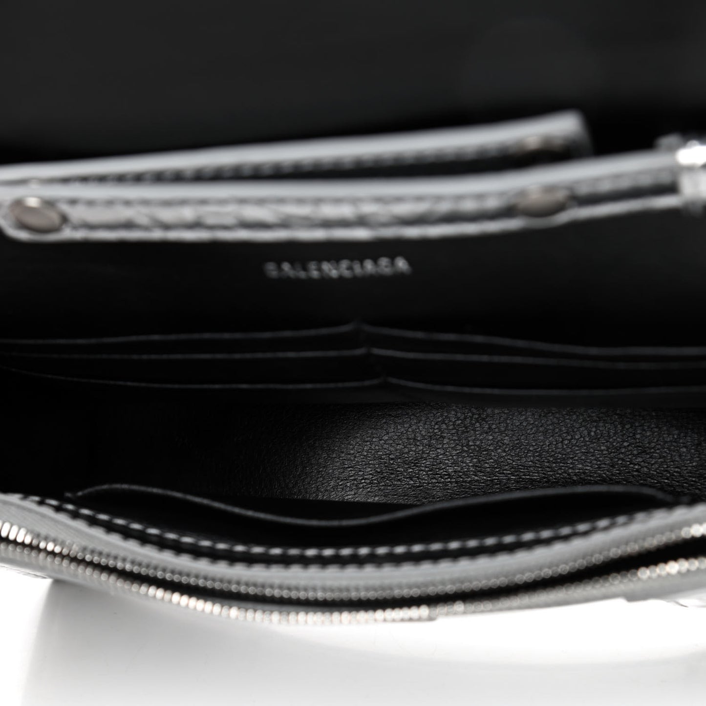 Metallic Calfskin Crocodile Embossed Hourglass Chain Bag Silver