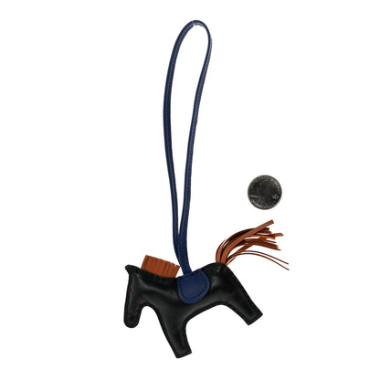 Hermes Milo Lambskin Grigri Rodeo Horse Bag Charm PM Black Bleu Saphir Gold 1 of 4