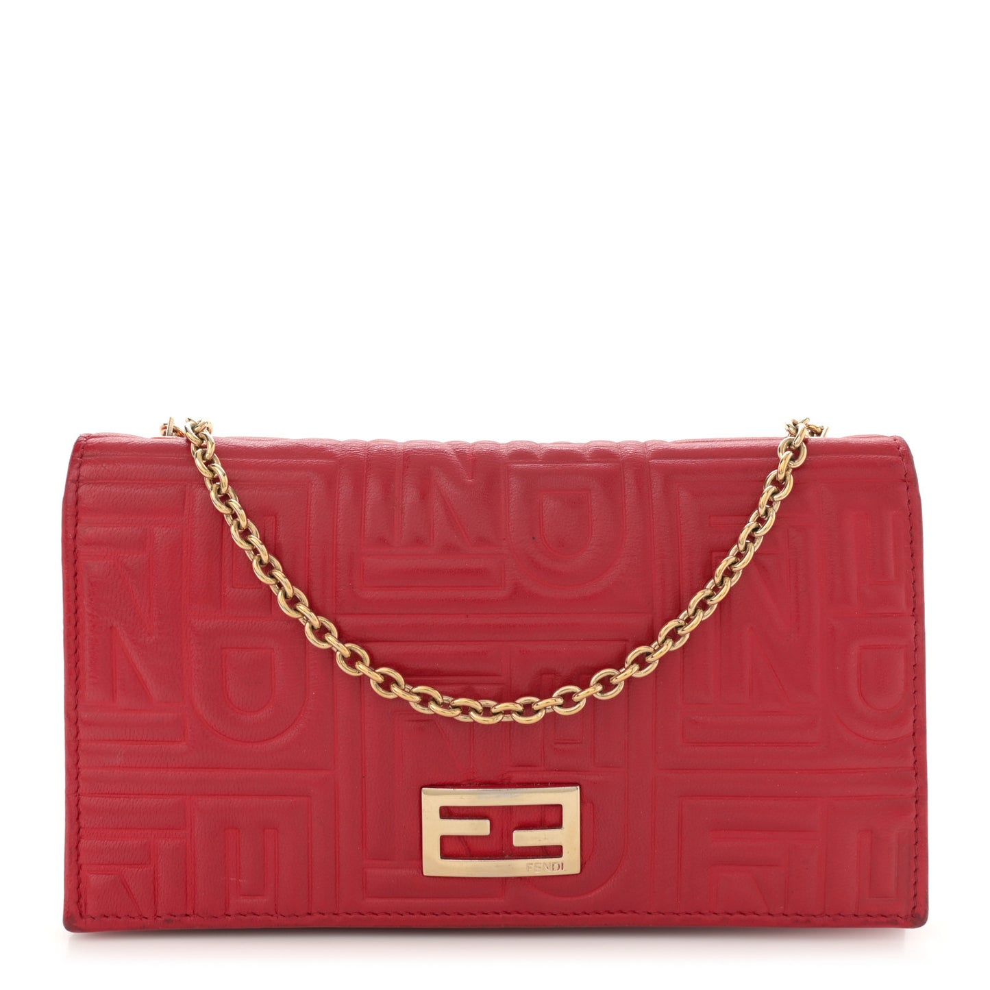 Nappa Logo Embossed Long Wallet on Chain Rosso