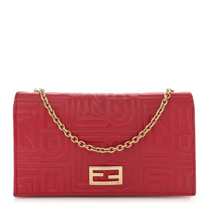 Fendi Nappa Logo Embossed Long Wallet on Chain Rosso 1 of 19