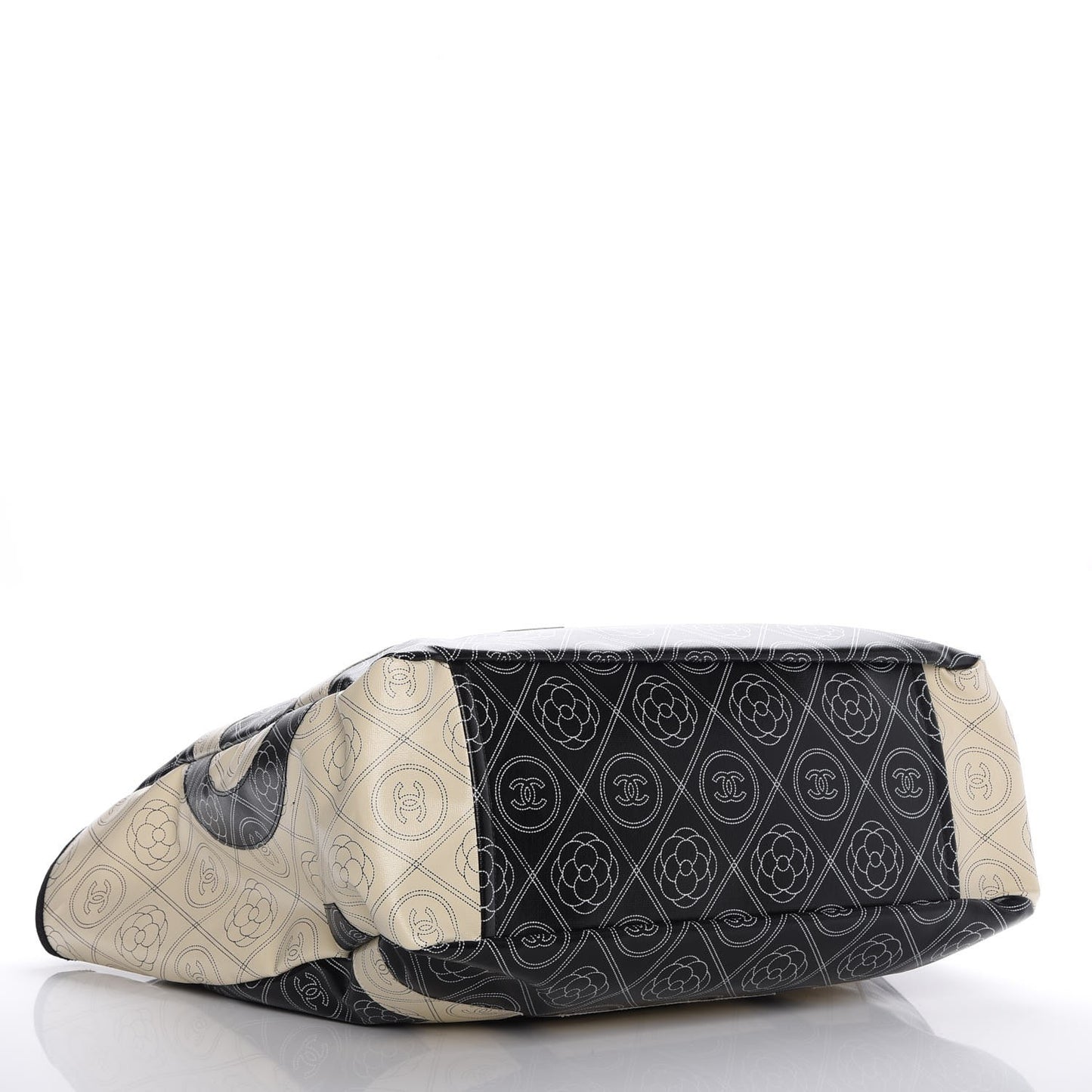 Printed Canvas Large Shopping Tote Black Beige