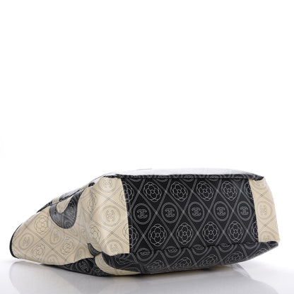 Chanel Printed Canvas Large Shopping Tote Black Beige 5 of 9
