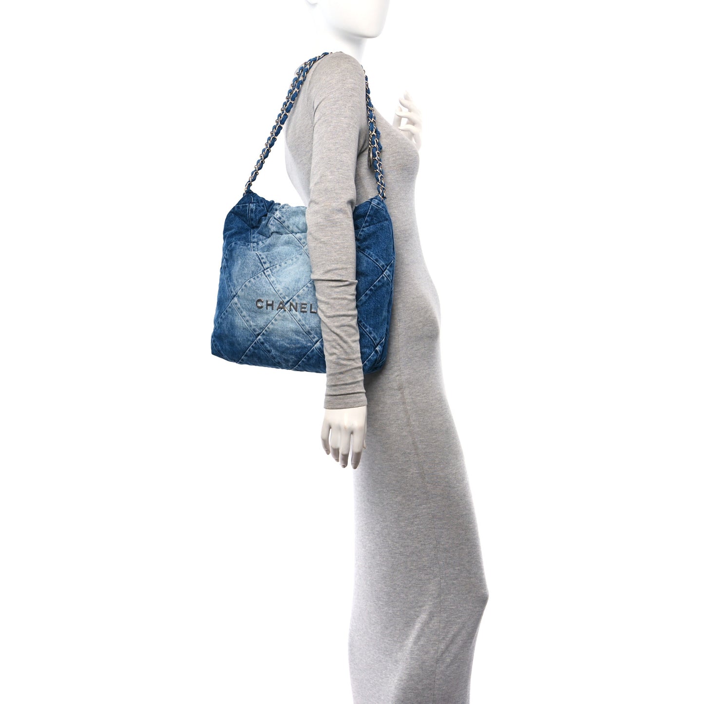 Denim Quilted Small Chanel 22 Blue
