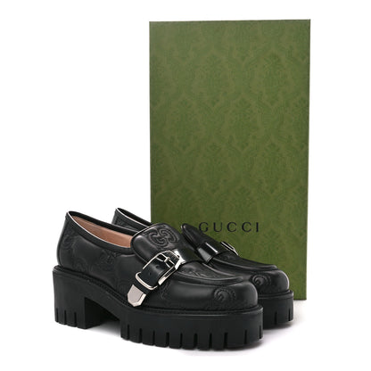 Gucci Nappa Cordovan Lux GG Matelasse Buckled Platform Lug Sole 60mm Loafers 37.5 Black 9 of 9