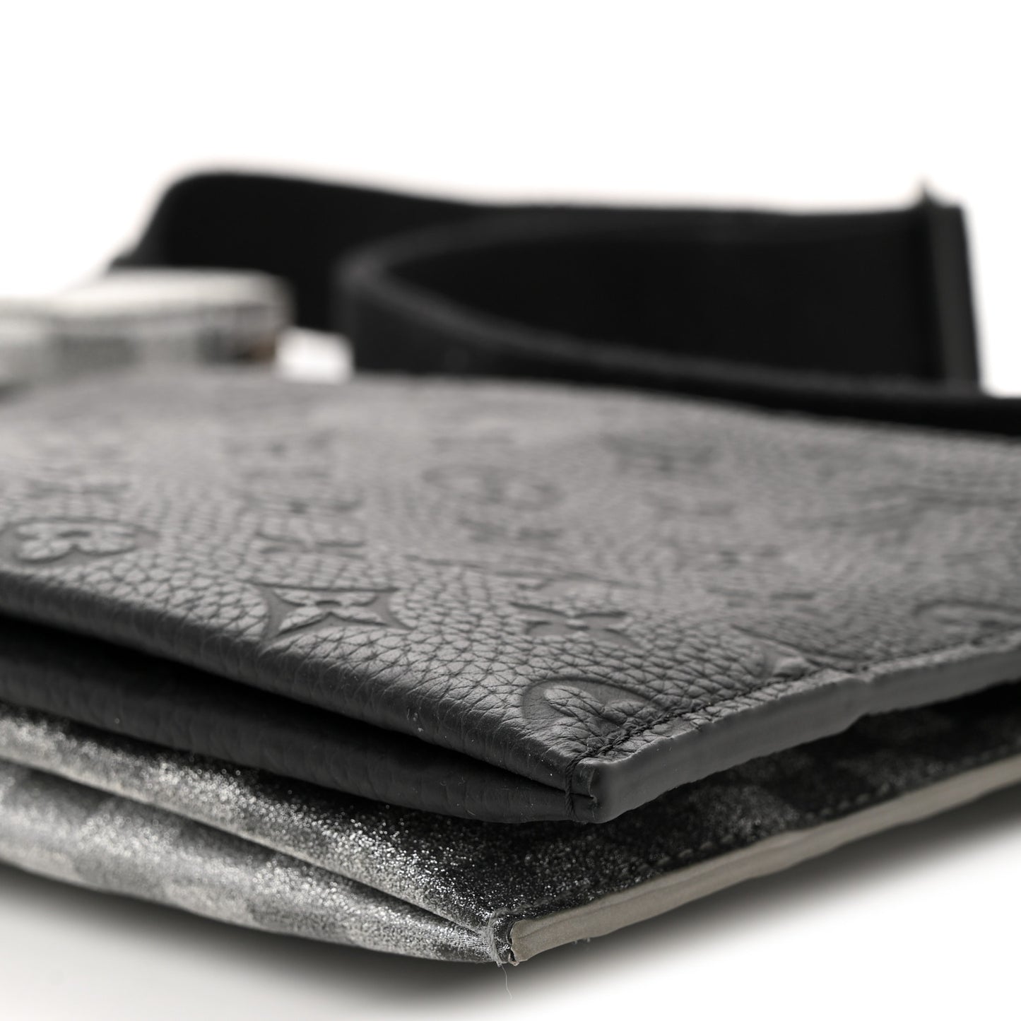 Damier Glitter Taurillon Monogram In The Loop Trio Pouch Black Silver