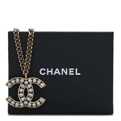Chanel Metal Crystal CC Pendant Necklace Gold 5 of 5