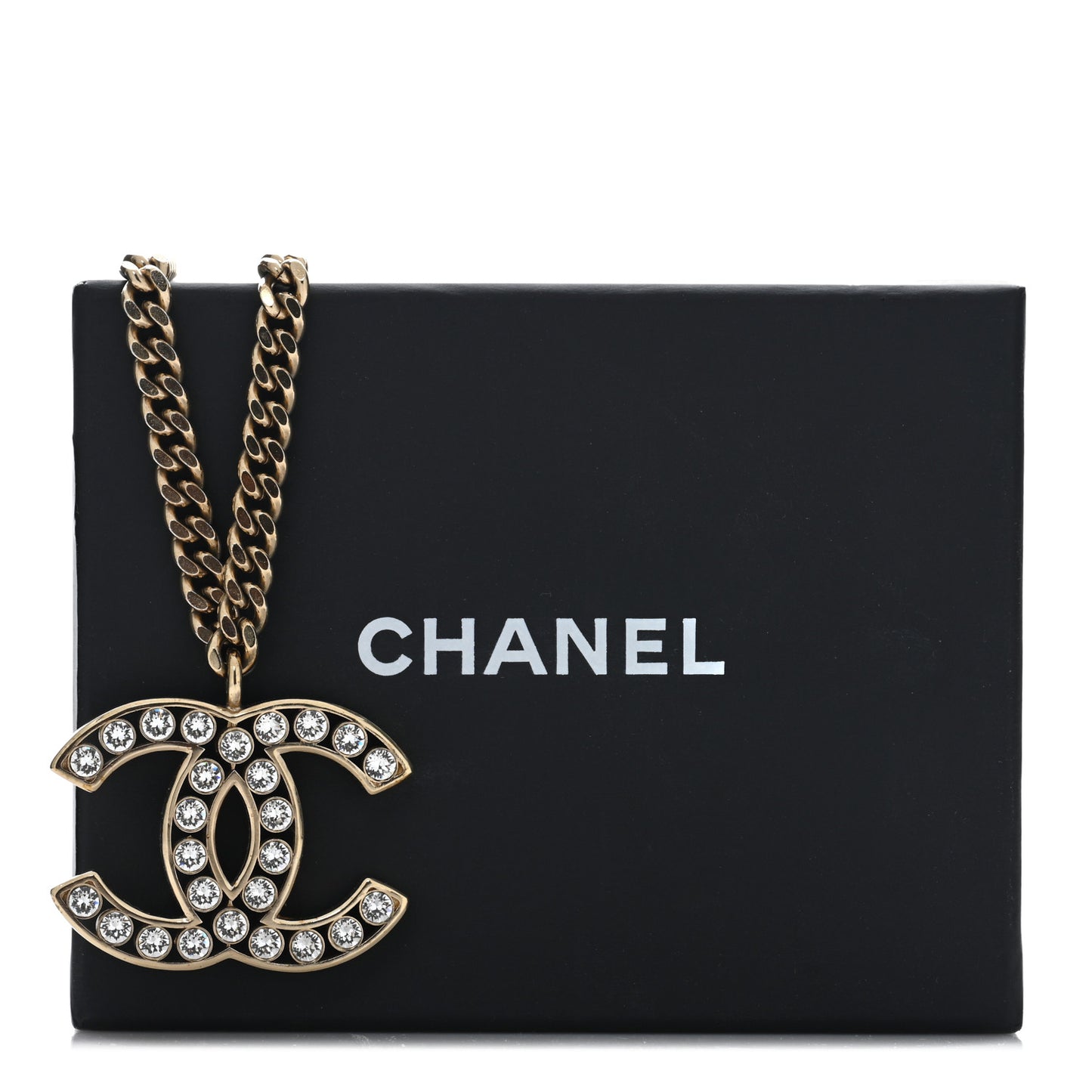 Metal Crystal CC Pendant Necklace Gold