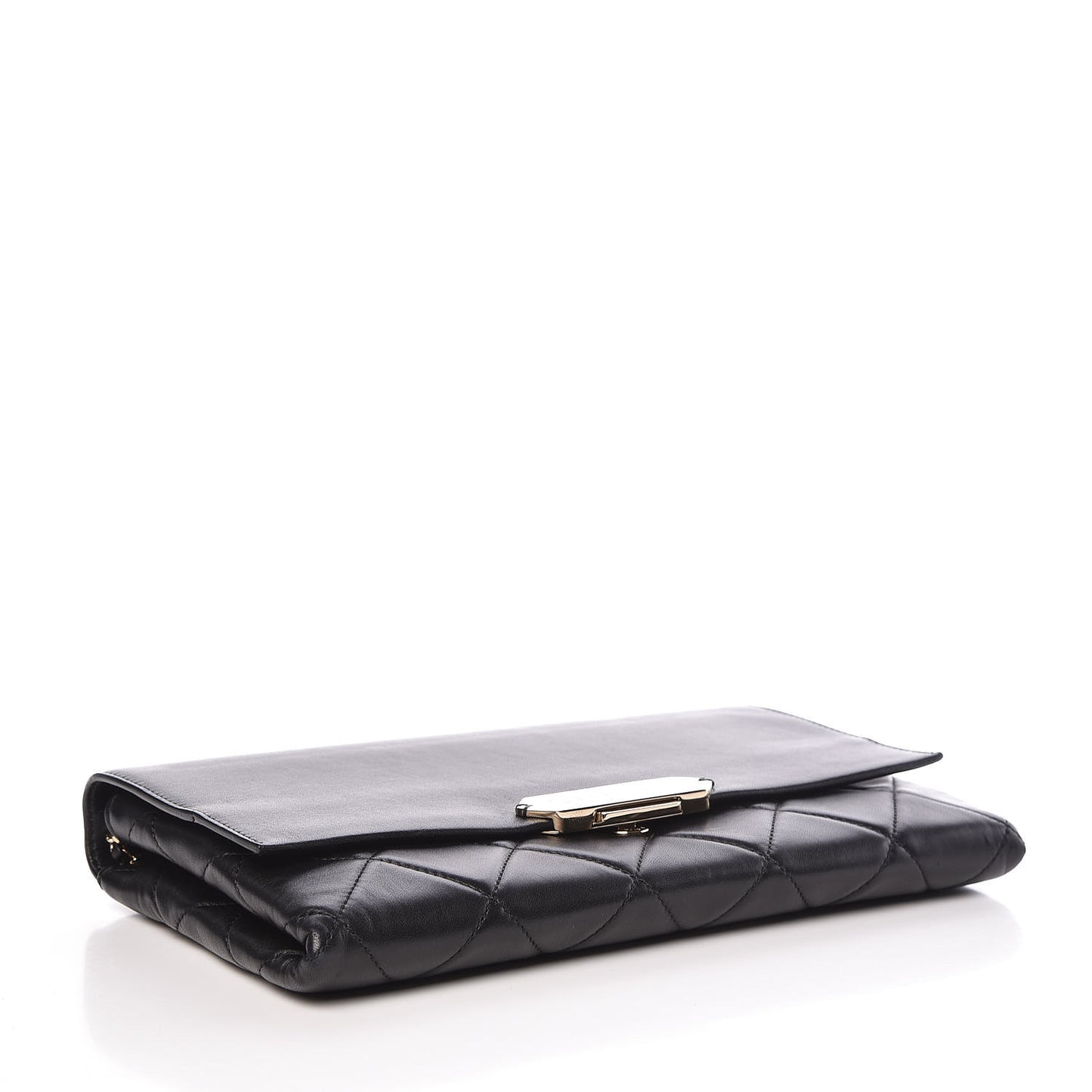 Lambskin Quilted Retro Label Clutch Black