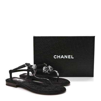 Chanel Grosgrain Velvet Crystal Bow Thong Sandals 37 Black 9 of 9