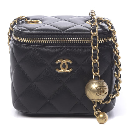 Chanel Lambskin Quilted Mini Pearl Crush Vanity Case With Chain Black 1 of 11