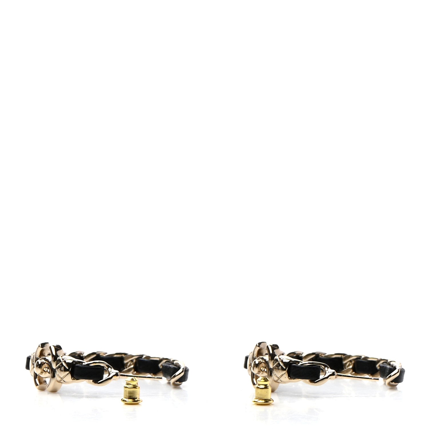 Chanel Lambskin CC Turnlock Chain Hoop Earrings Gold Black 3 of 4