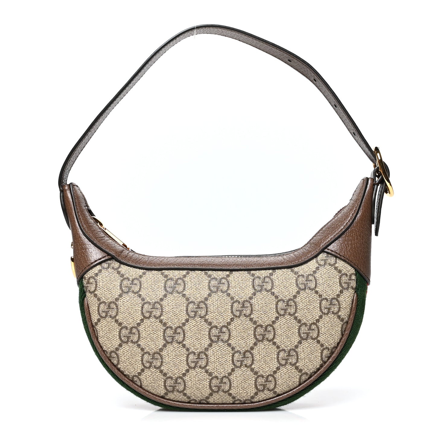 GG Supreme Monogram Textured Calfskin Web Mini Ophidia Half Moon Hobo Beige Ebony New Acero