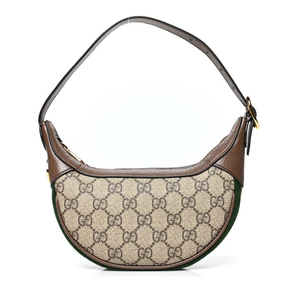 Gucci GG Supreme Monogram Textured Calfskin Web Mini Ophidia Half Moon Hobo Beige Ebony New Acero 1 of 9