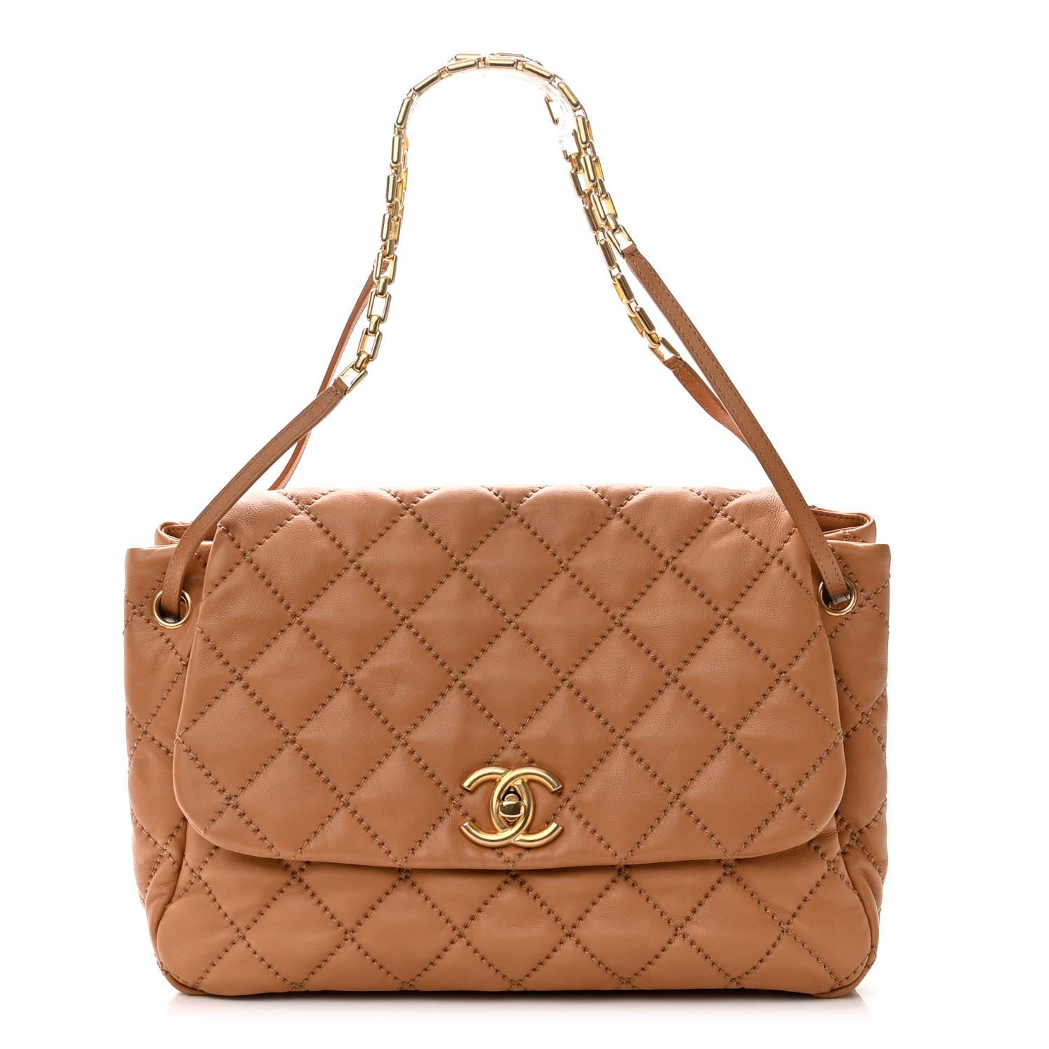 Chanel Calfskin Quilted Jumbo Retro Chain Accordion Flap Dark Beige 1 of 9