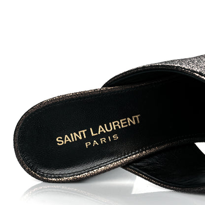 Saint Laurent Metallic Supercrack Calfskin LouLou 95 Mule Sandals 39 Nero Gun Metal 8 of 10