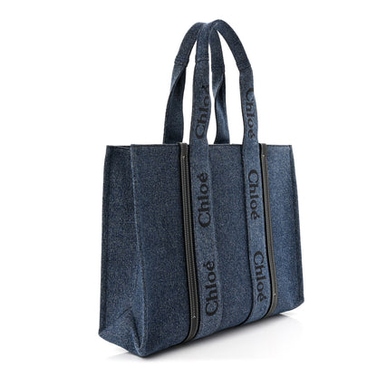 Chloe Denim Calfskin Large Woody Ribbon Tote  Blue 3 of 10