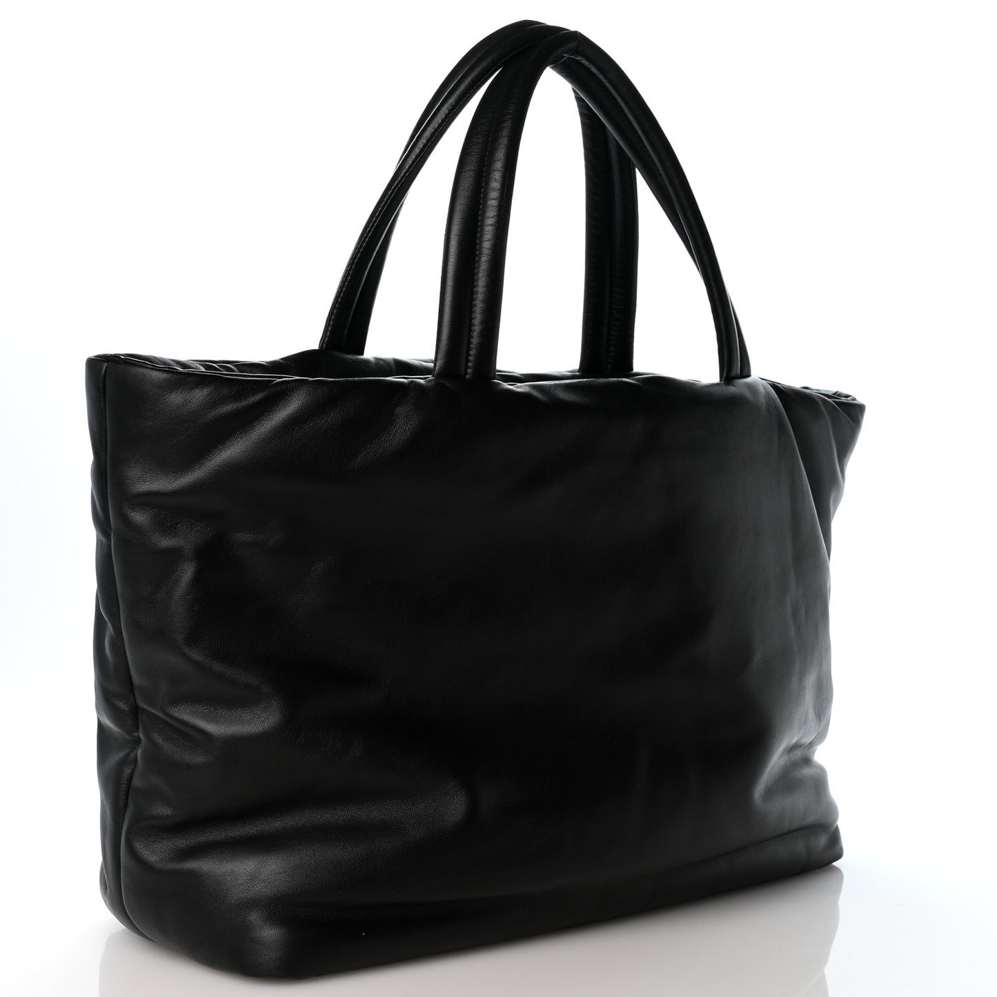 Lambskin Wide Puffer Tote Black