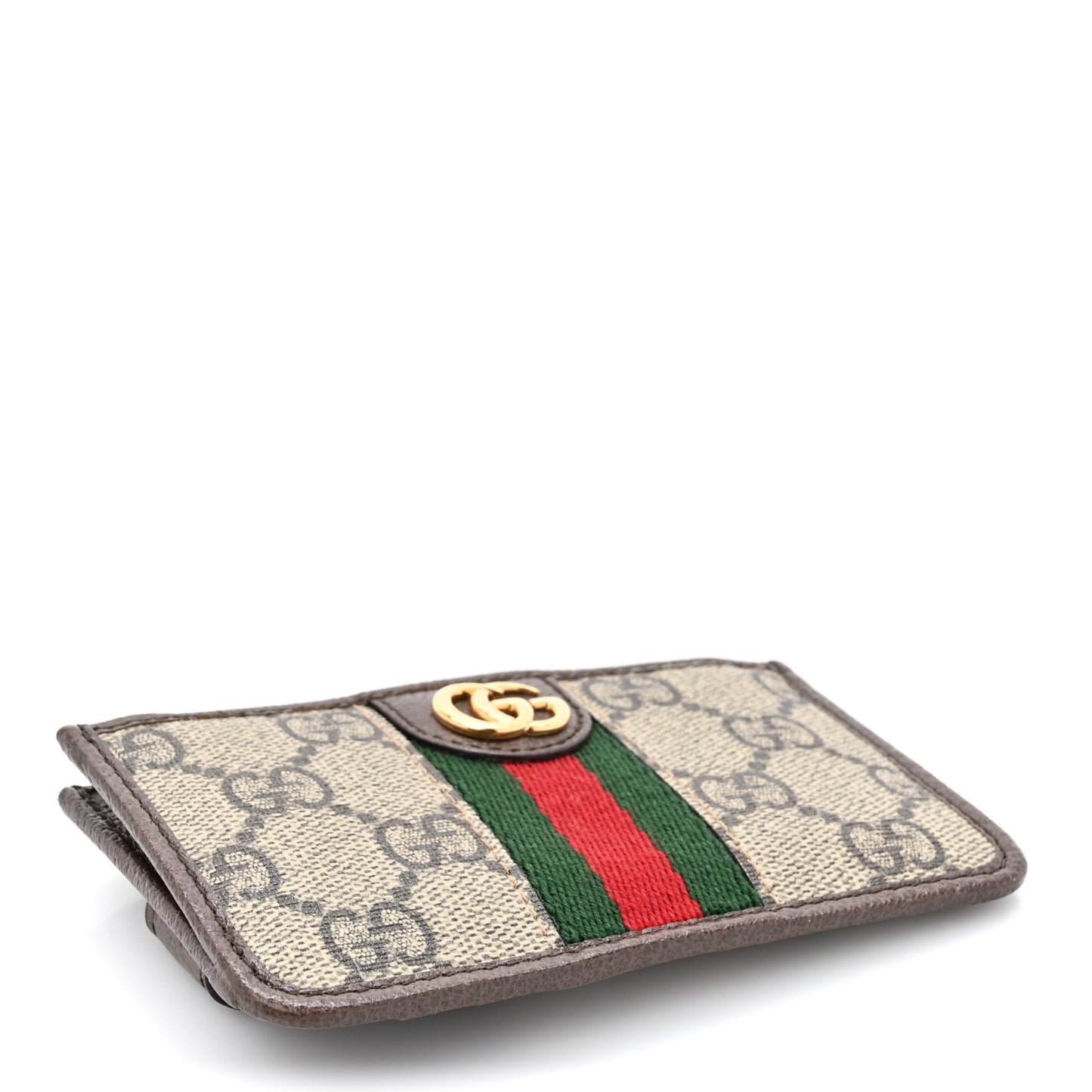 GG Supreme Monogram Web Ophidia Zip Card Case Brown