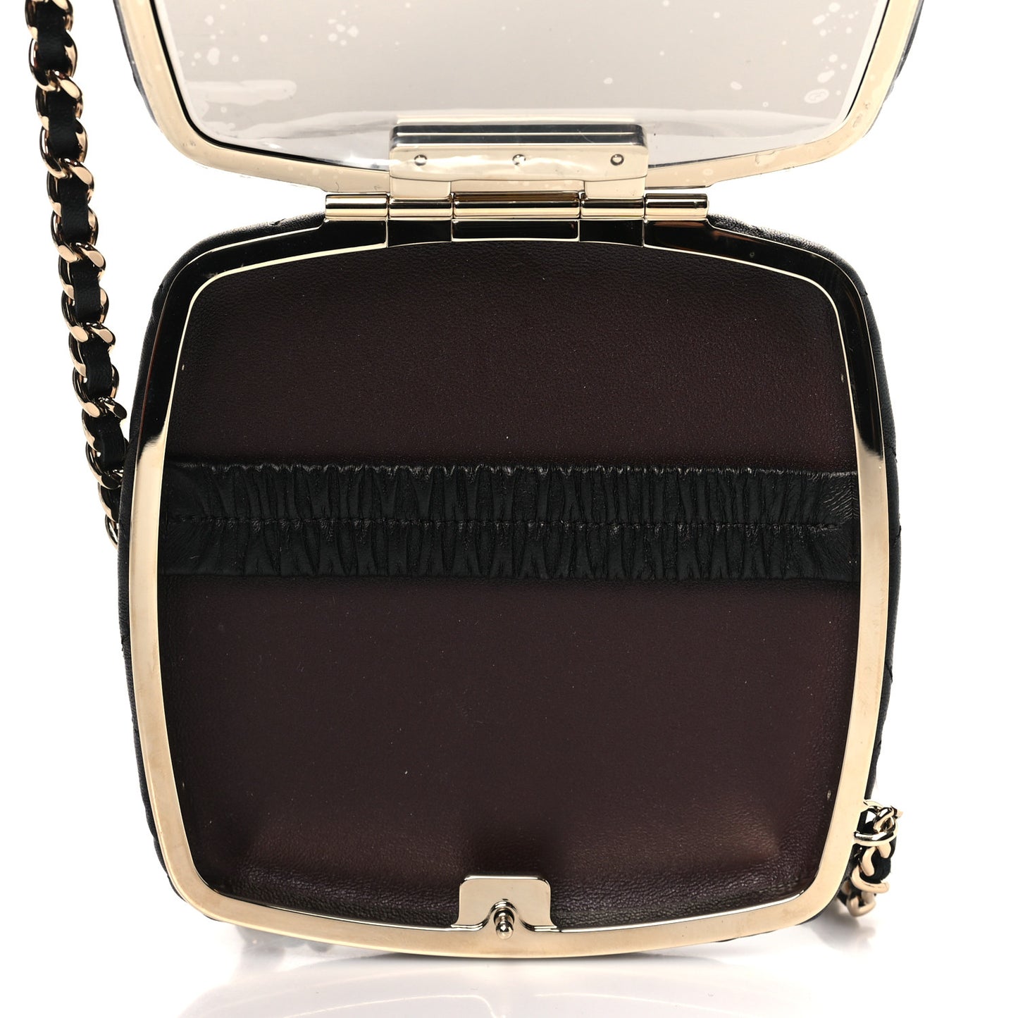 Lambskin Quilted Compact Vanity Case Purse With Chain Black