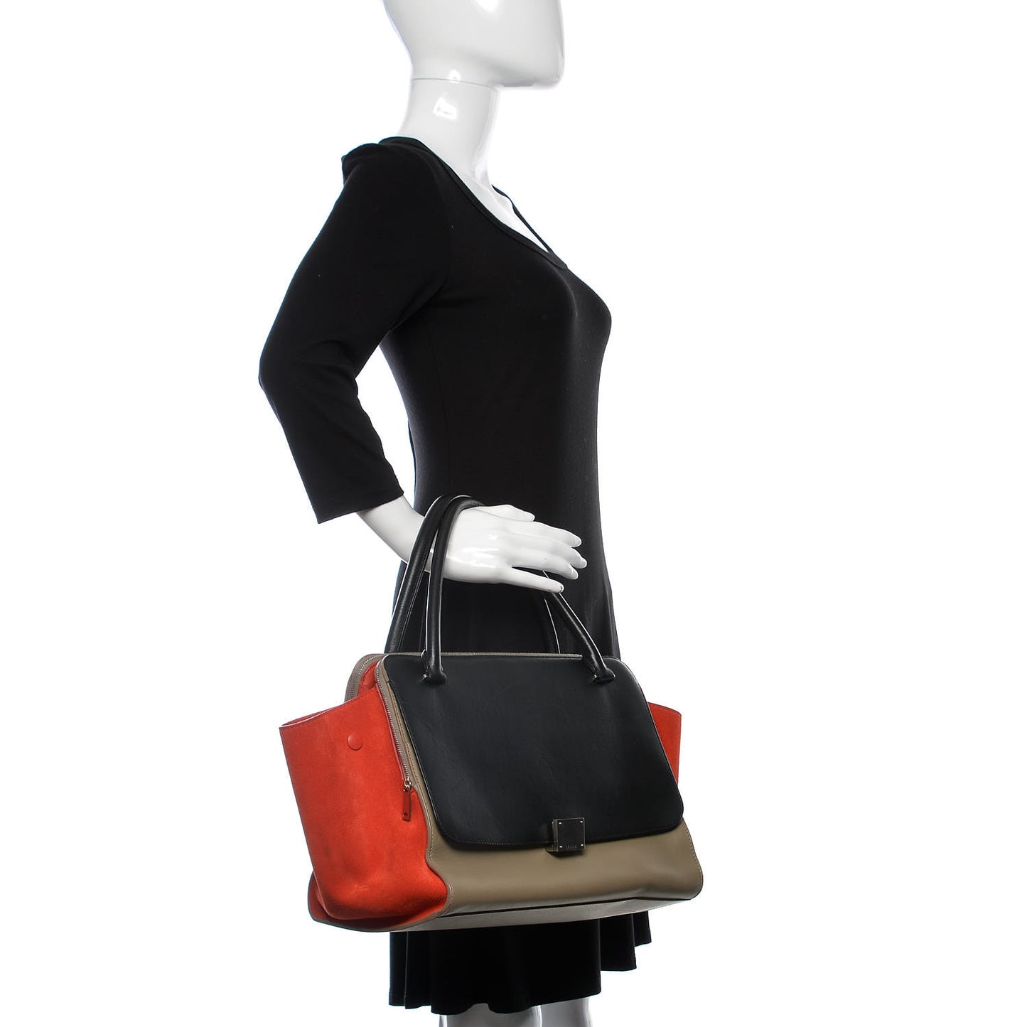 Calfskin Suede Tri-Color Double Zip Trapeze