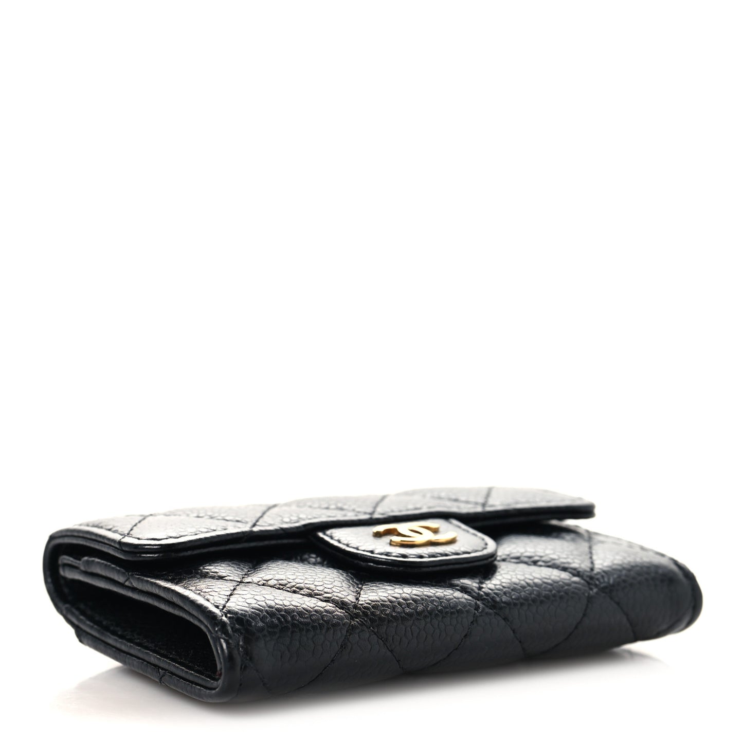 Caviar Quilted Flap Card Holder Wallet Black Black