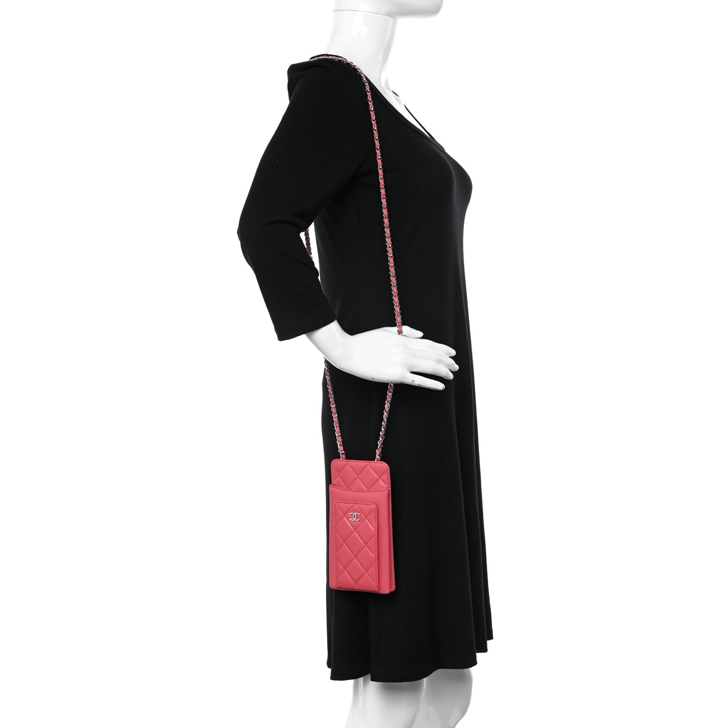 Lambskin Quilted Phone Chain Clutch Bag Pink