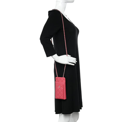 Chanel Lambskin Quilted Phone Chain Clutch Bag Pink 2 of 10