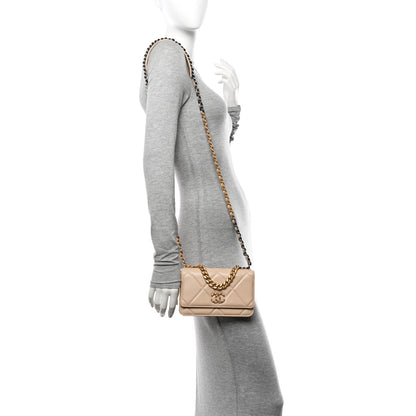Chanel Goatskin Quilted Chanel 19 Wallet On Chain WOC Beige 2 of 12