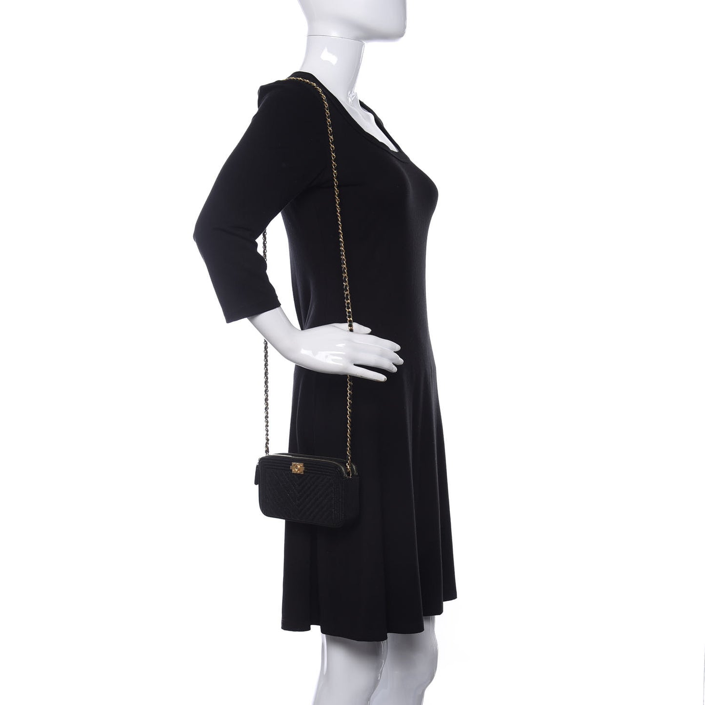 Caviar Chevron Small Boy Clutch With Chain Black