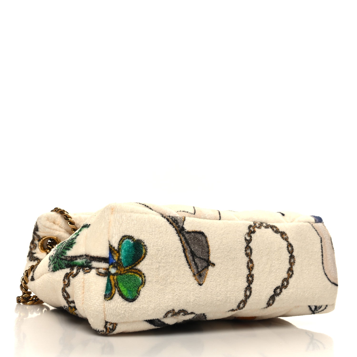 Saint Laurent Terrycloth Summer Print Quilted Small Loulou Puffer Monogram Chain Satchel Multicolor White 4 of 11