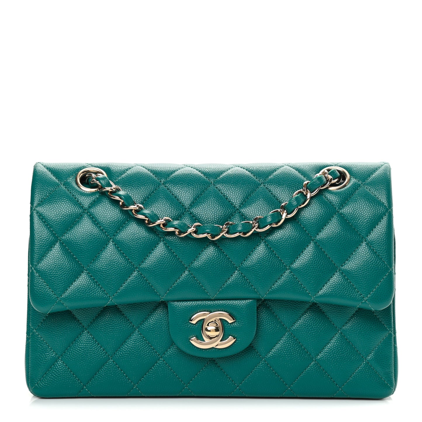 Caviar Quilted Small Double Flap Green