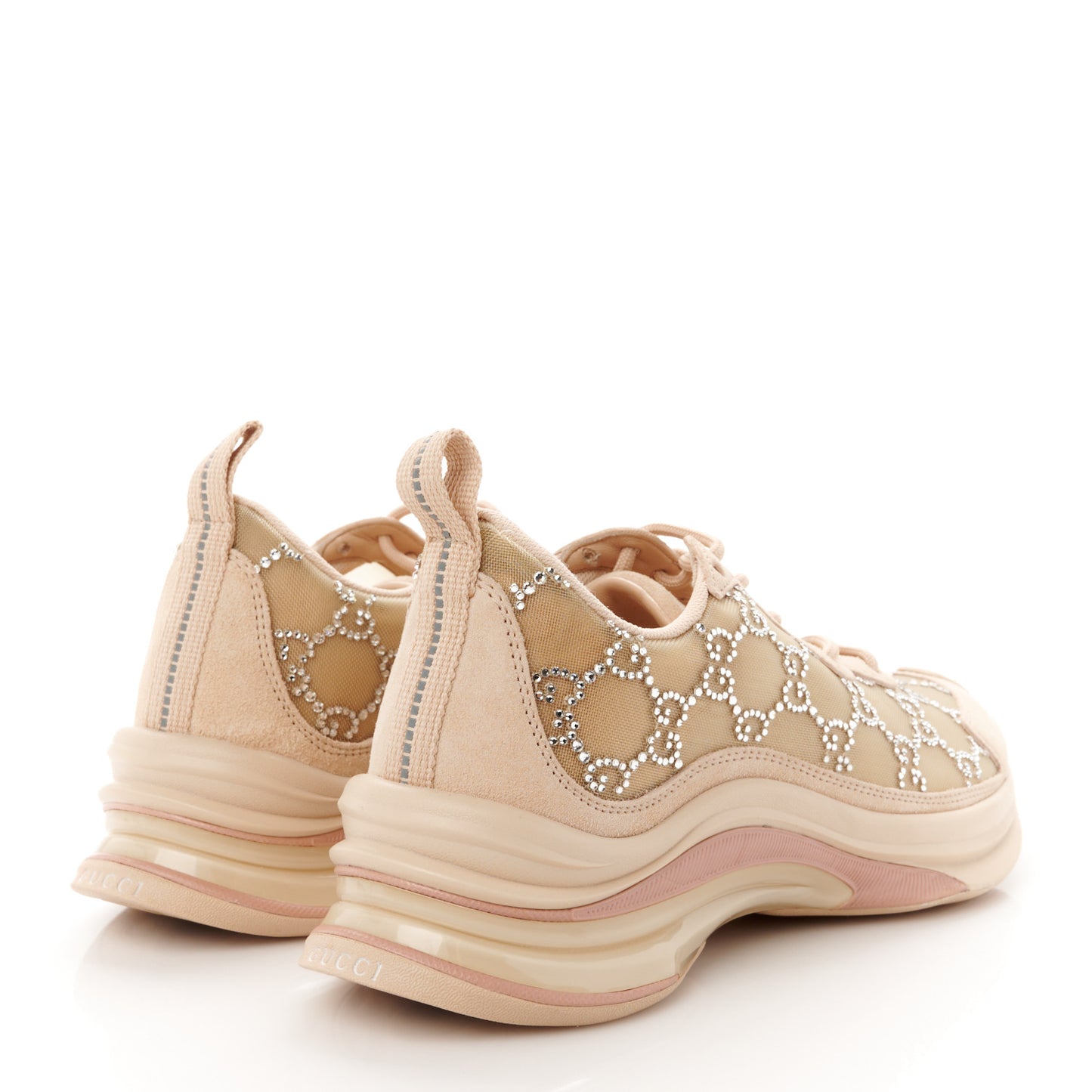 Tela Retino Mesh Crystal Suede GG Monogram Womens Gucci Run Sneakers 36.5 Light Powder Skin Rose Silver
