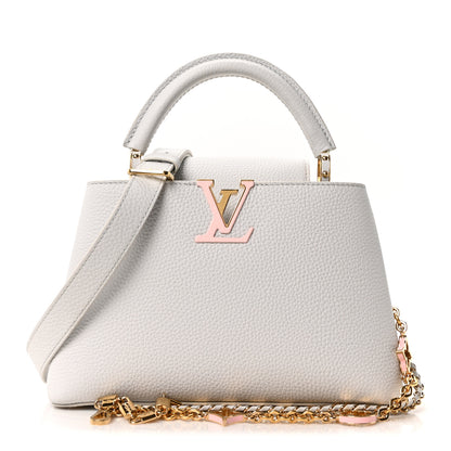 Louis Vuitton Taurillon Enamel Flower Padlock Chain Capucines BB Silver Sea 1 of 9