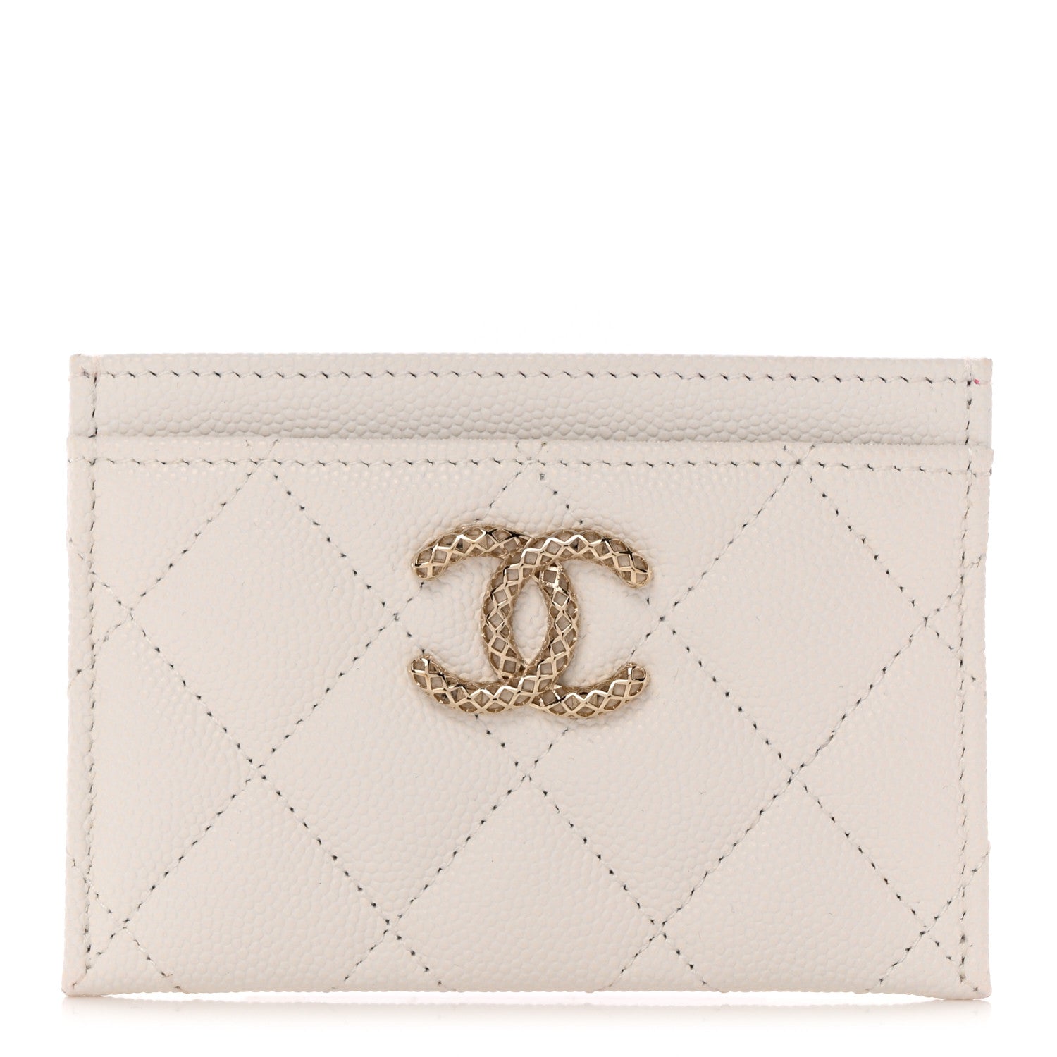 Chanel Caviar Metal Quilted Perforated CC Card Holder White 1 of 13
