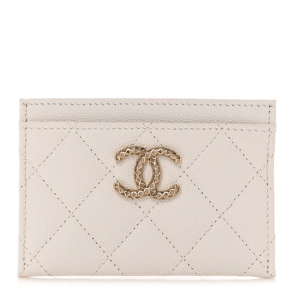 Chanel Caviar Metal Quilted Perforated CC Card Holder White 1 of 13