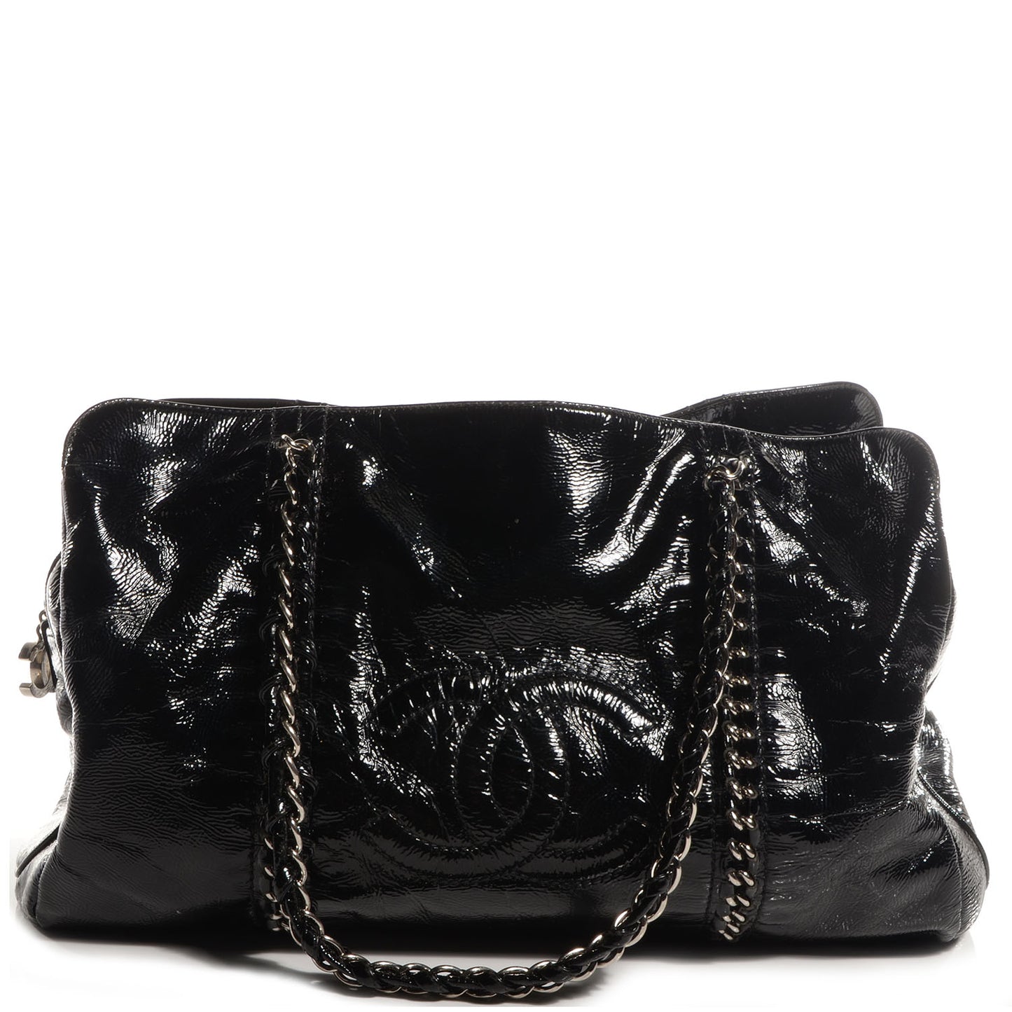 Patent Calfskin Large Luxe Ligne Tote Black