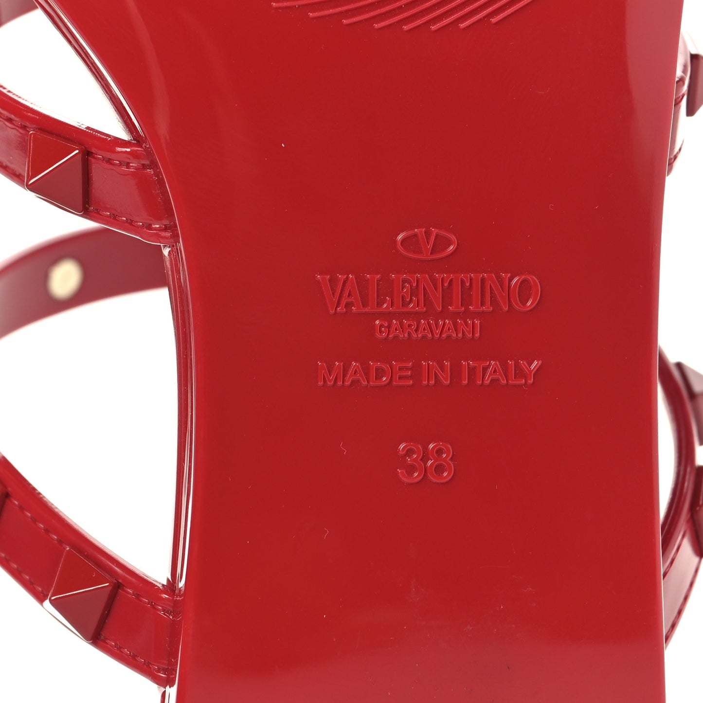 PVC Jelly Monochrome Rockstud Caged Flat Thong Sandals 38 Rosso