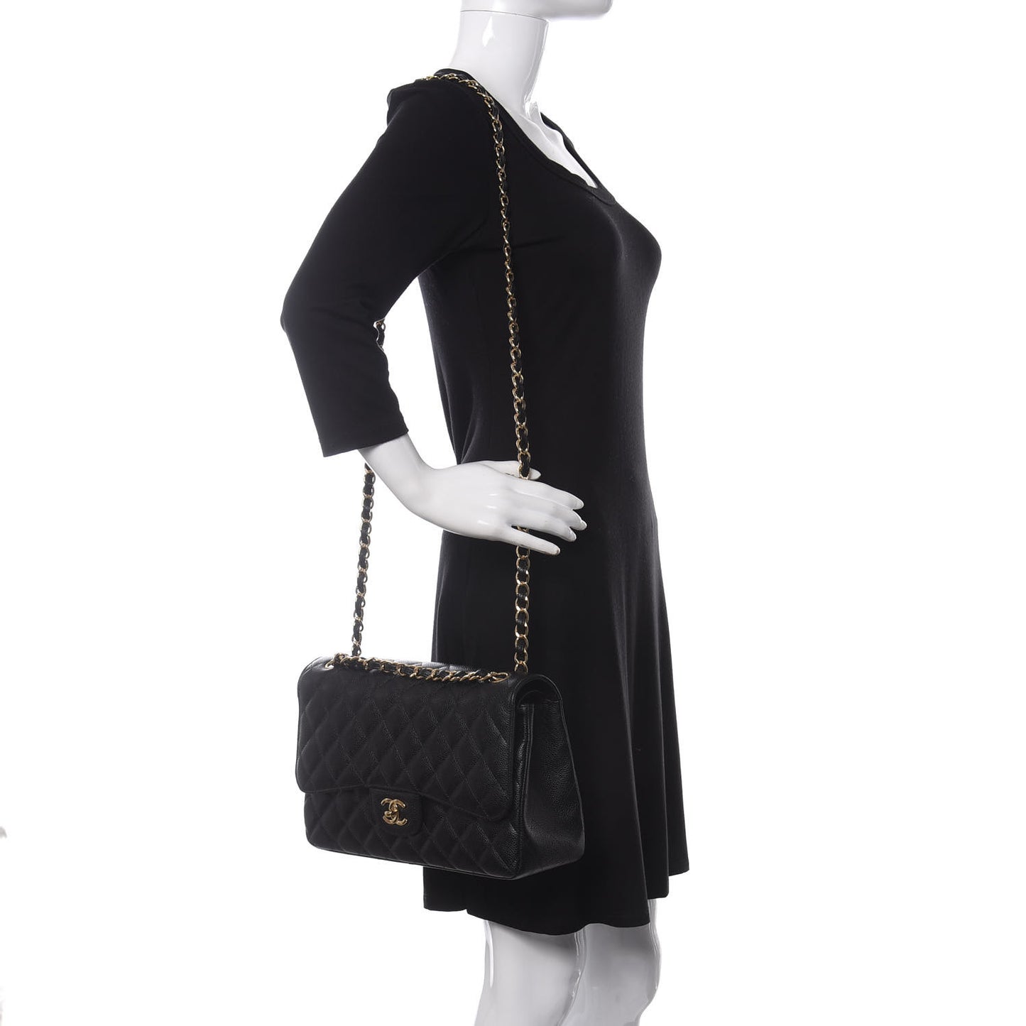 Caviar Quilted Jumbo Double Flap Black