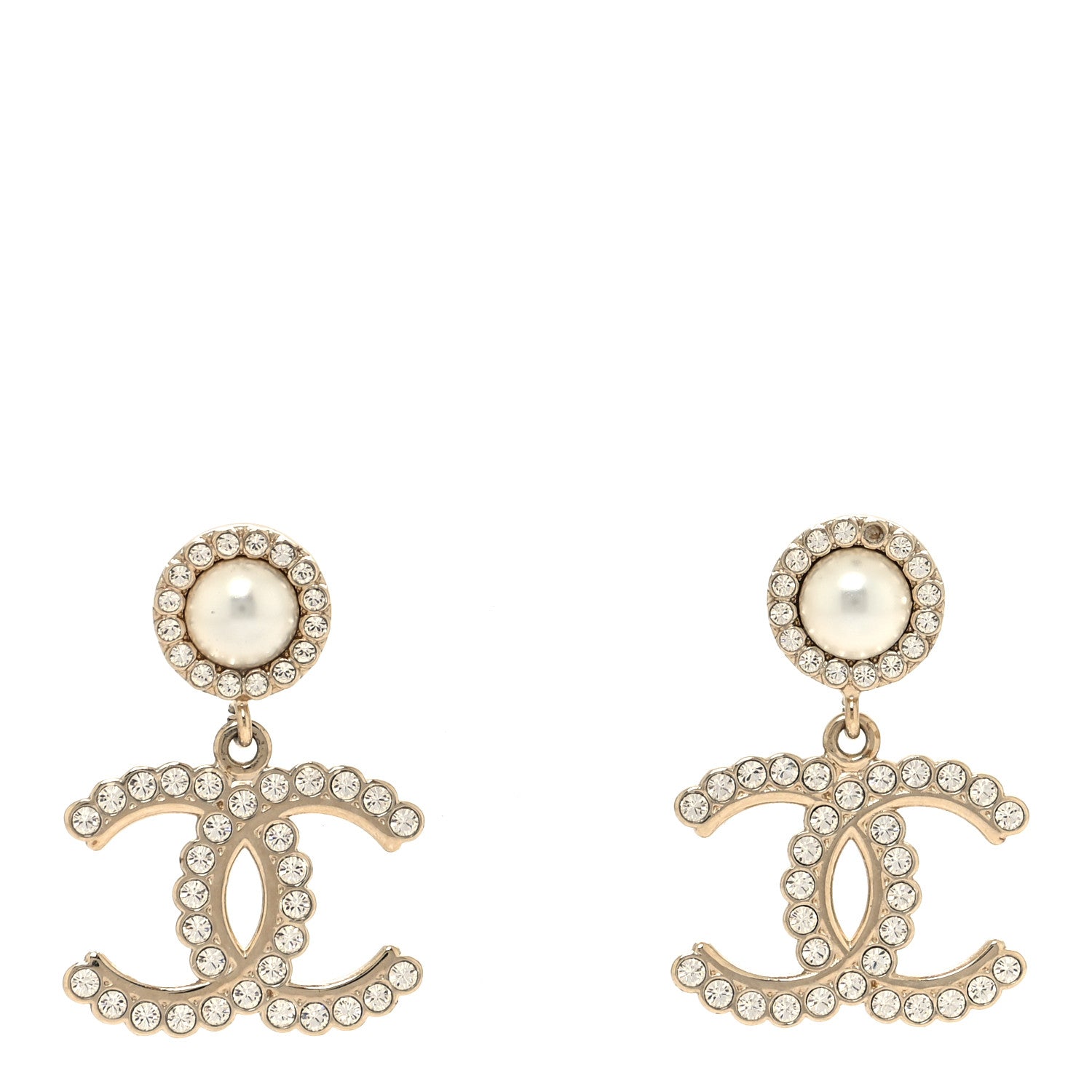 Chanel Crystal Pearl Bow-tiful CC Drop Earrings Gold 1 of 5