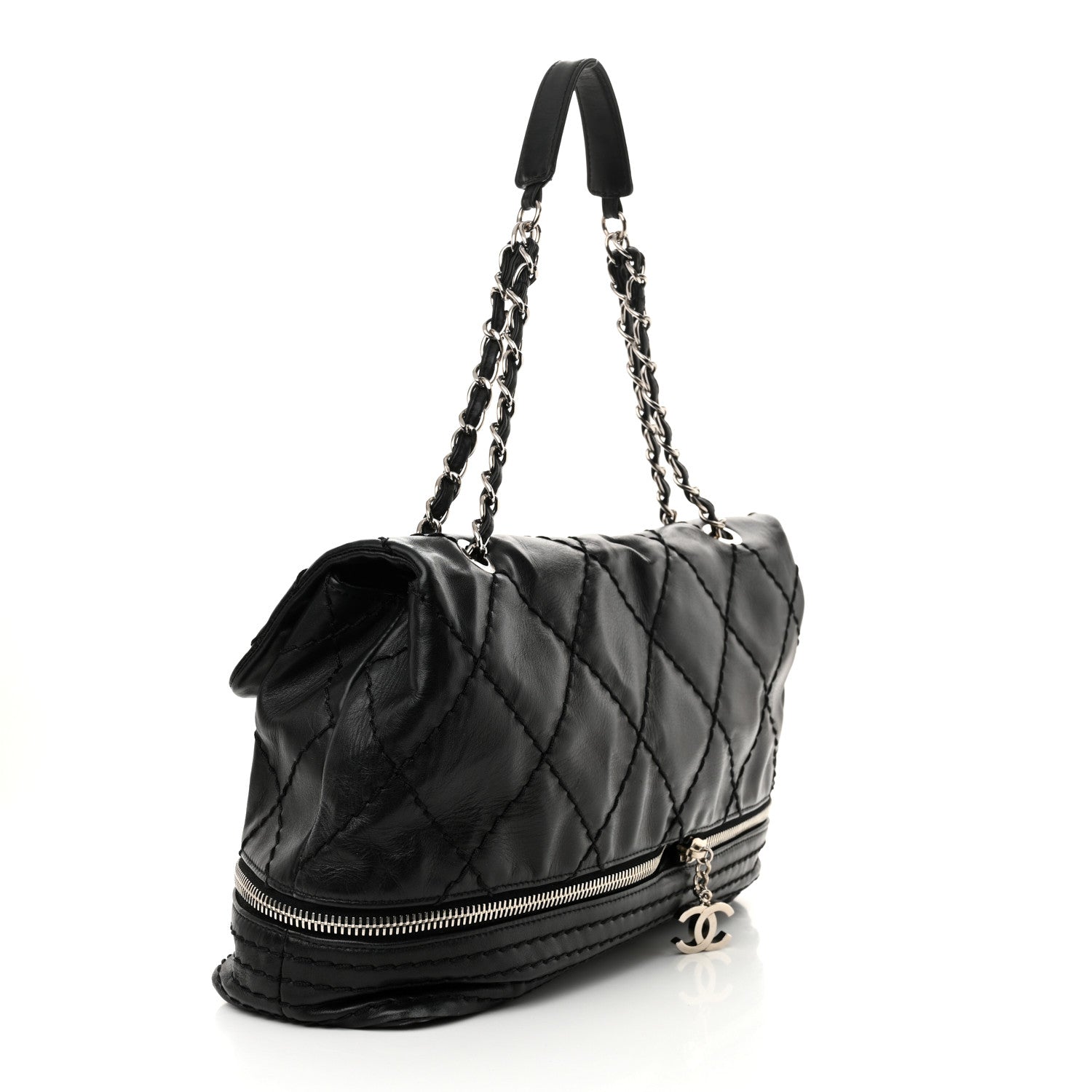 Chanel Calfskin Stitched Large Expandable Flap Bag Black 3 of 11