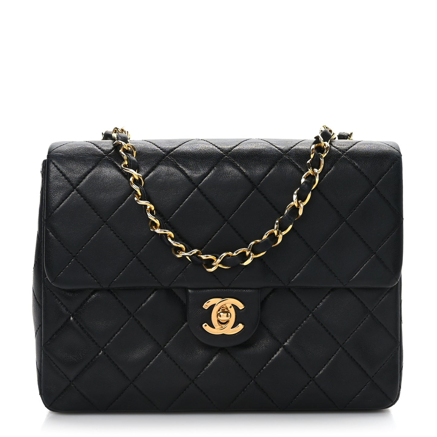 Lambskin Quilted Mini Square Flap Bag Black
