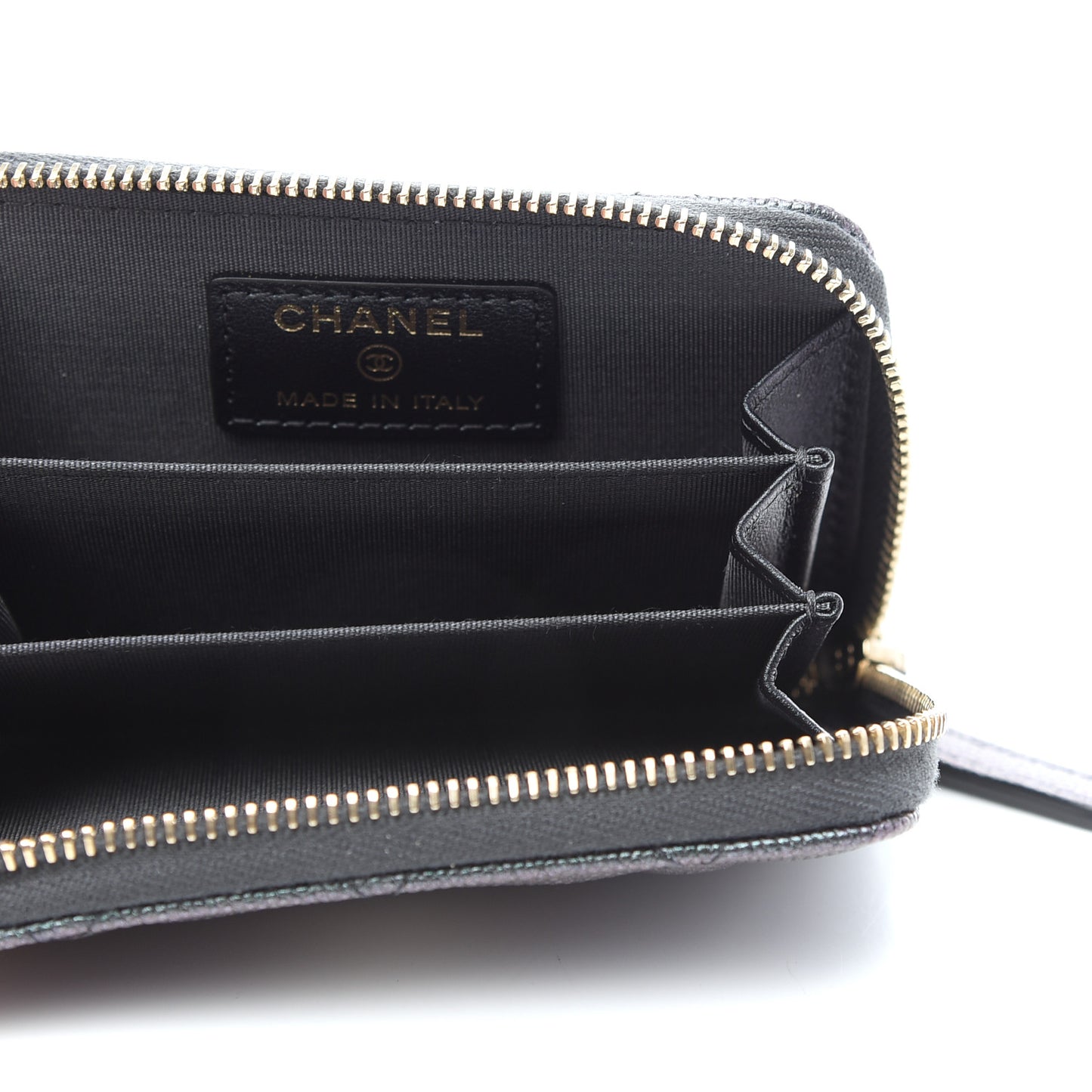 Iridescent Caviar Quilted Zip Coin Purse Black