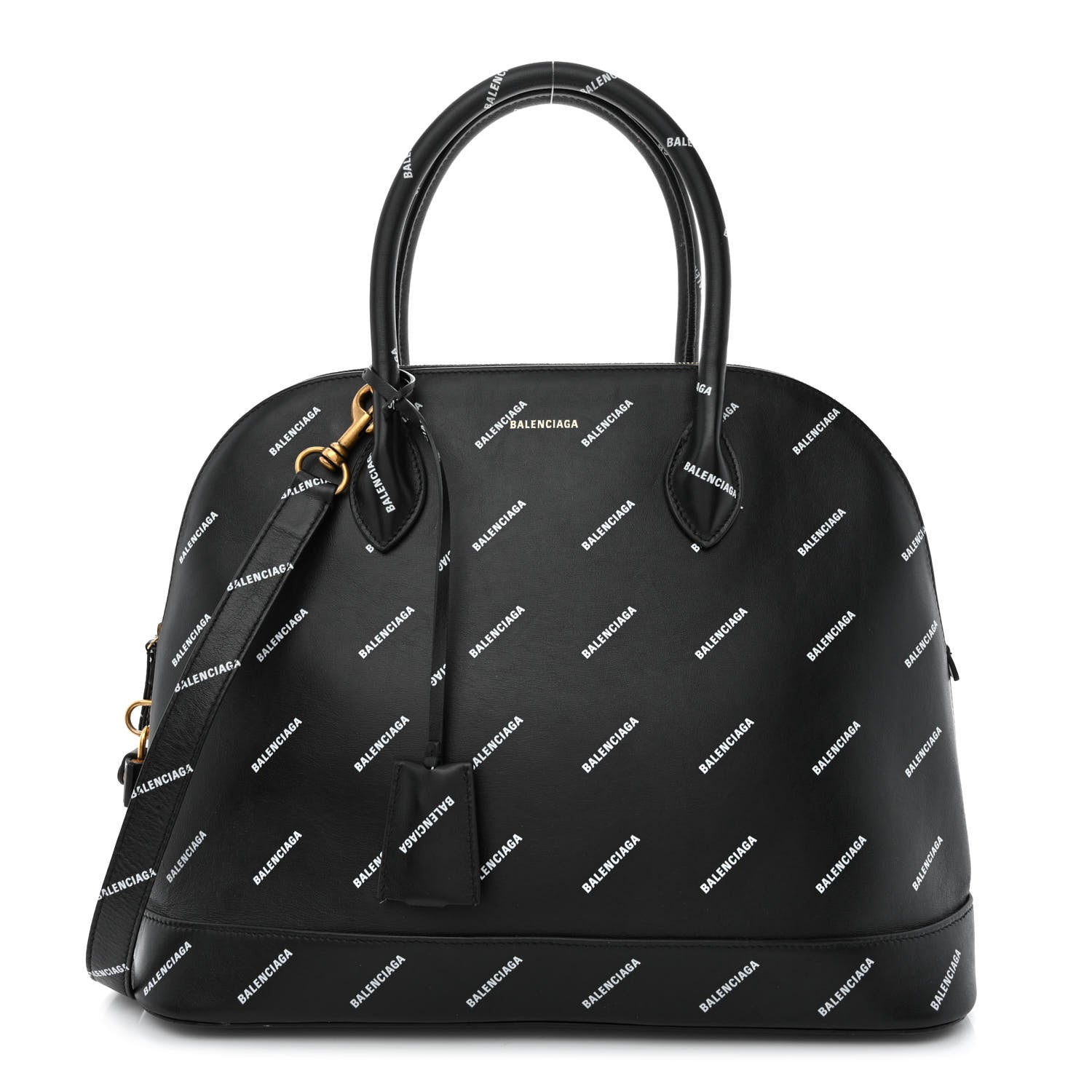 Balenciaga Calfskin Allover Logo M Ville Top Handle Bag Black 1 of 15