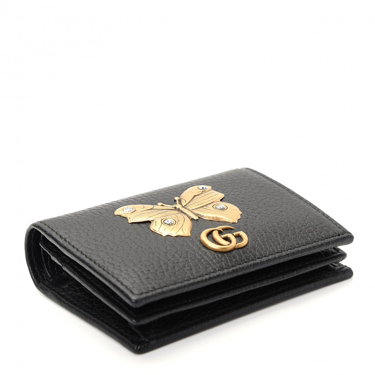 Pebbled Calfskin Butterfly Card Case Black