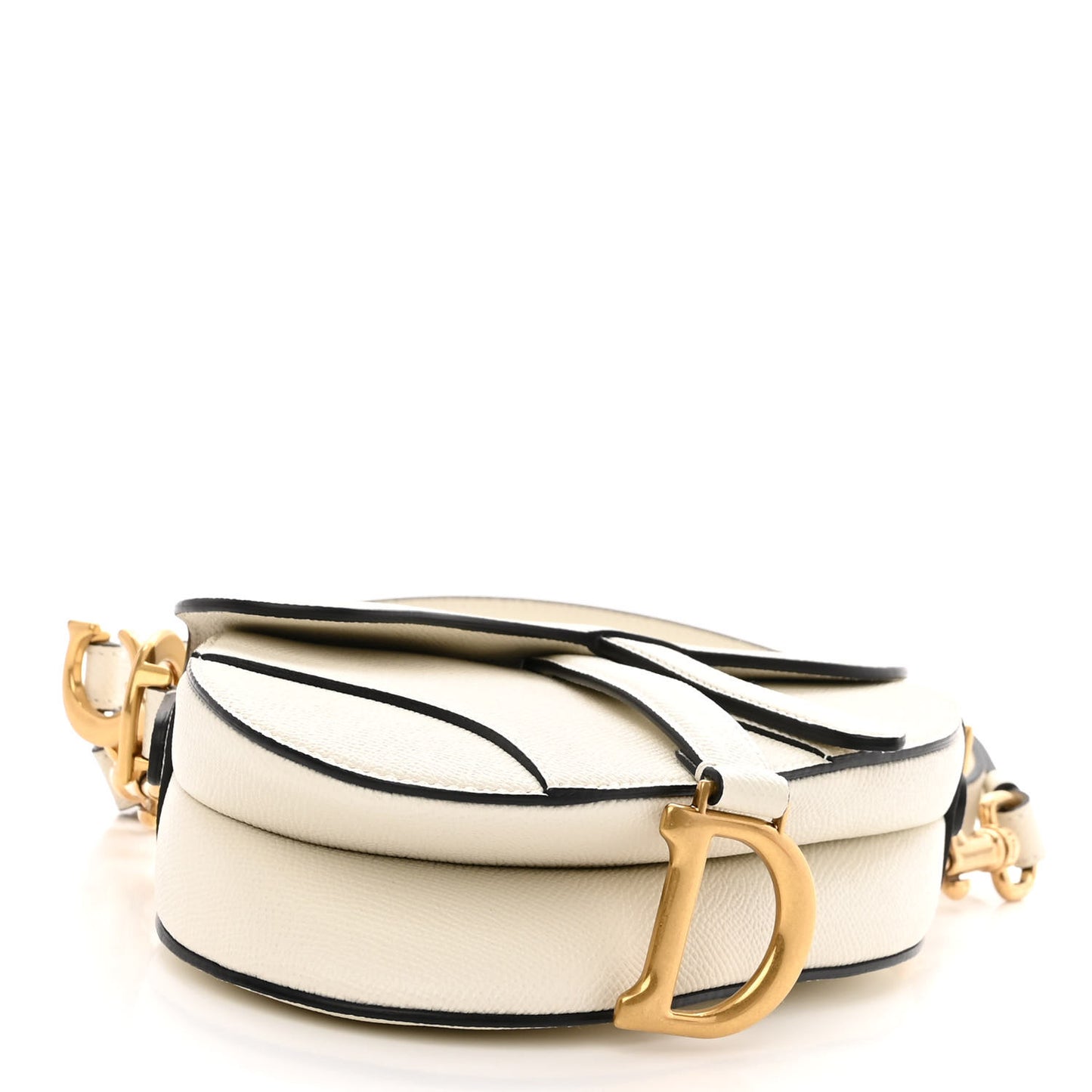 Grained Calfskin Mini Saddle Bag With Strap White