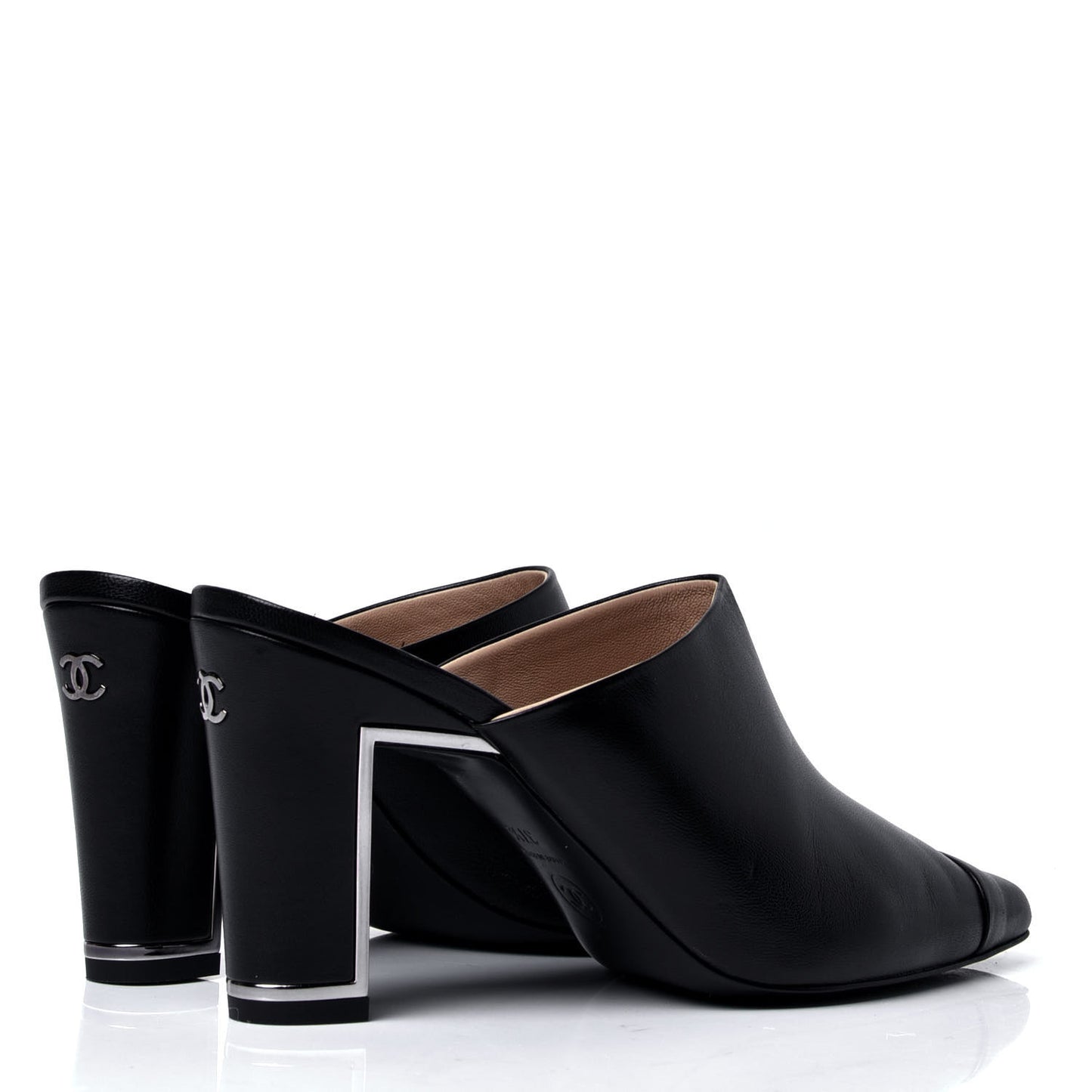 Lambskin Cap Toe CC Mules 37.5 Black