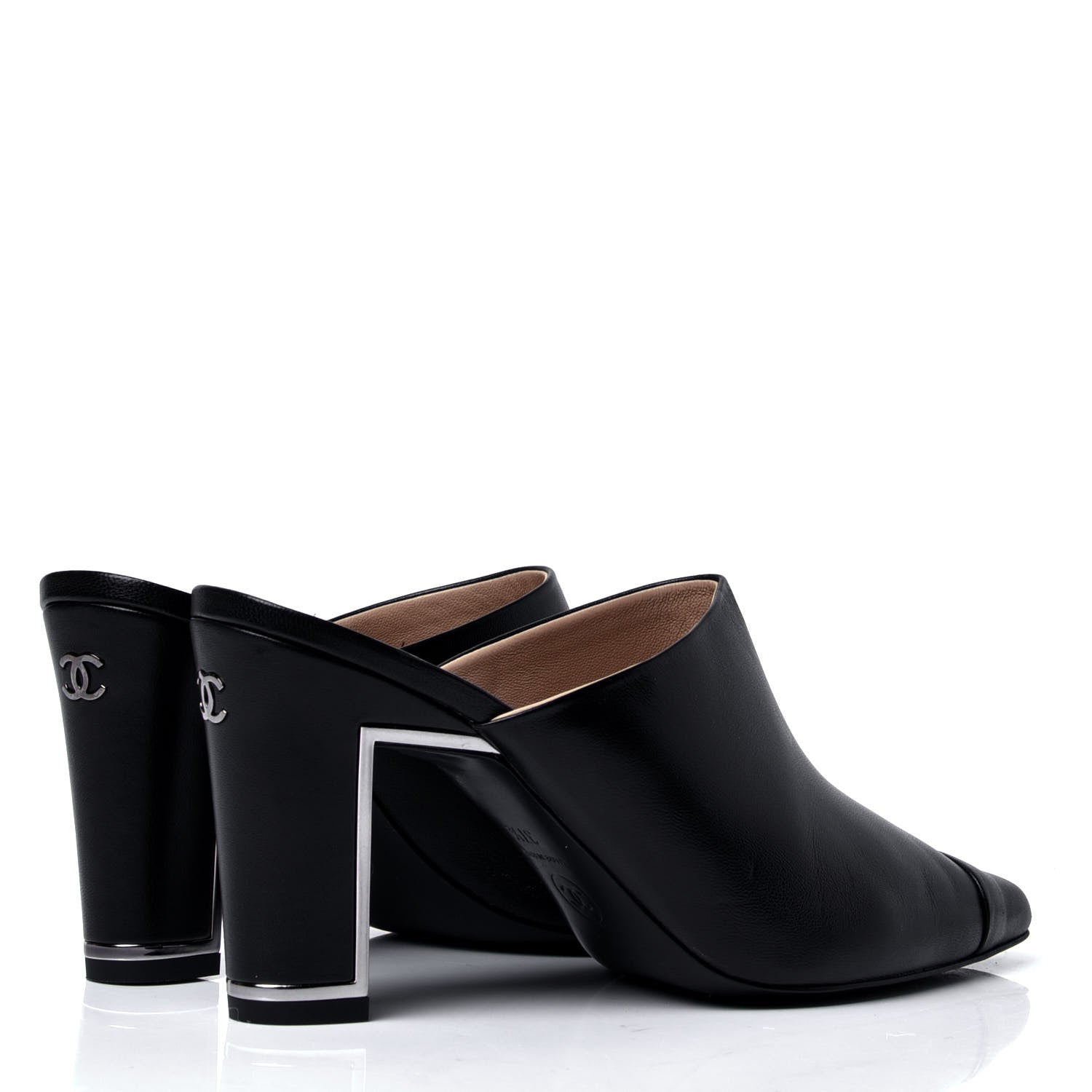 Chanel Lambskin Cap Toe CC Mules 37.5 Black 3 of 6